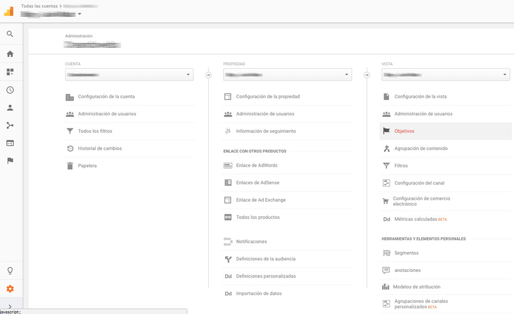 Crear objetivo en Analytics Crear objetivo en Analytics