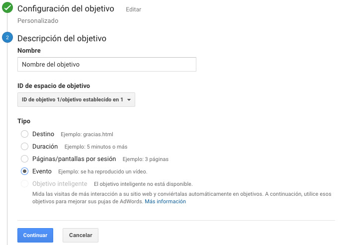 Crear evento Analytics Crear evento Analytics